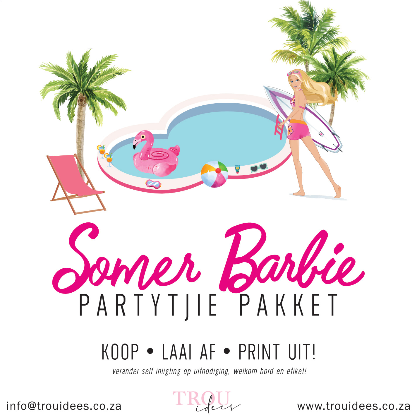 Summer Barbie Children's Party Stationery